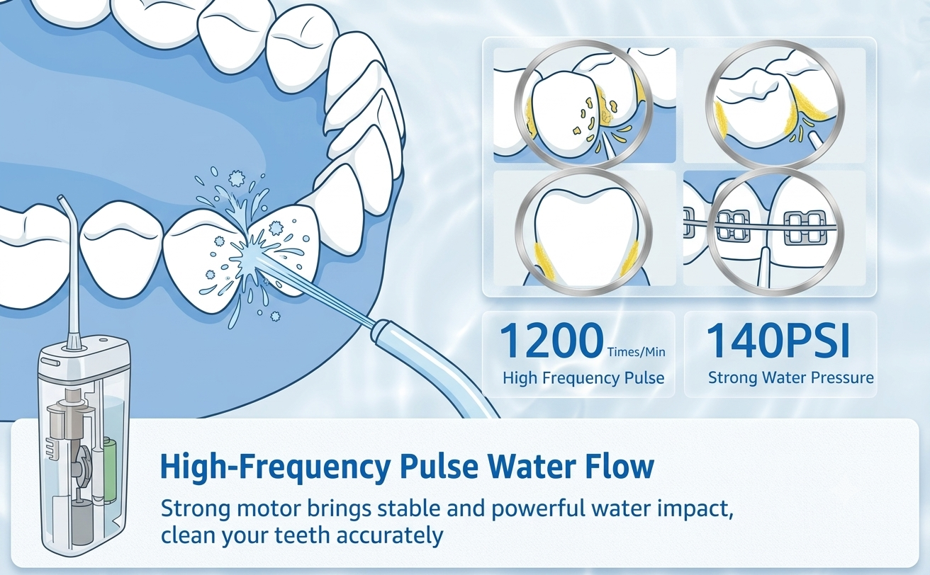 SYNHOPE Mini mostrando el flujo pulsado de alta frecuencia y la presión de agua