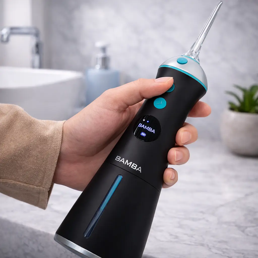 Cecotec Bamba ToothCare 1100 Jet Liberty: irrigador bucal portátil en baño, con boquillas
