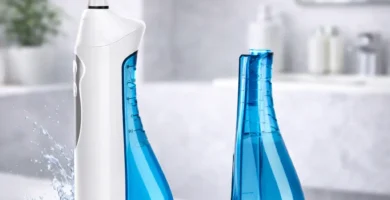 Irrigador dental portátil HANGSUN HOC700 con depósito extraíble, en baño premium