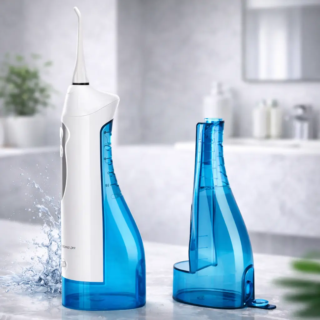 Irrigador dental portátil HANGSUN HOC700 con depósito extraíble, en baño premium