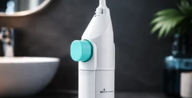 Irrigador dental InnovaGoods Wothident en baño oscuro, vista frontal