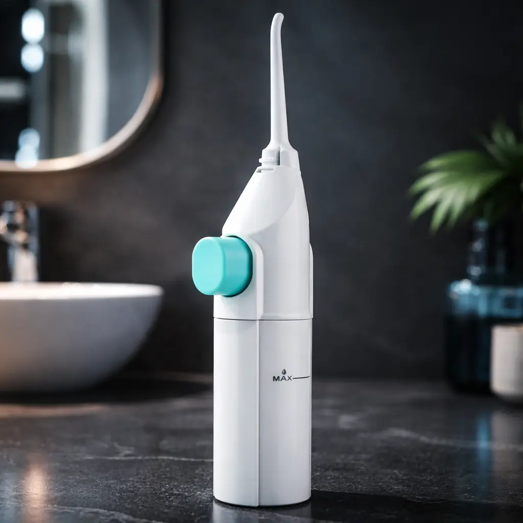 Irrigador dental InnovaGoods Wothident en baño oscuro, vista frontal