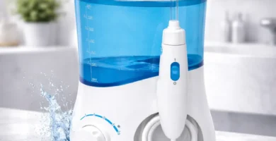 Irrigador dental de sobremesa ProfiCare MD 3005 con depósito azul en baño premium, sin texto